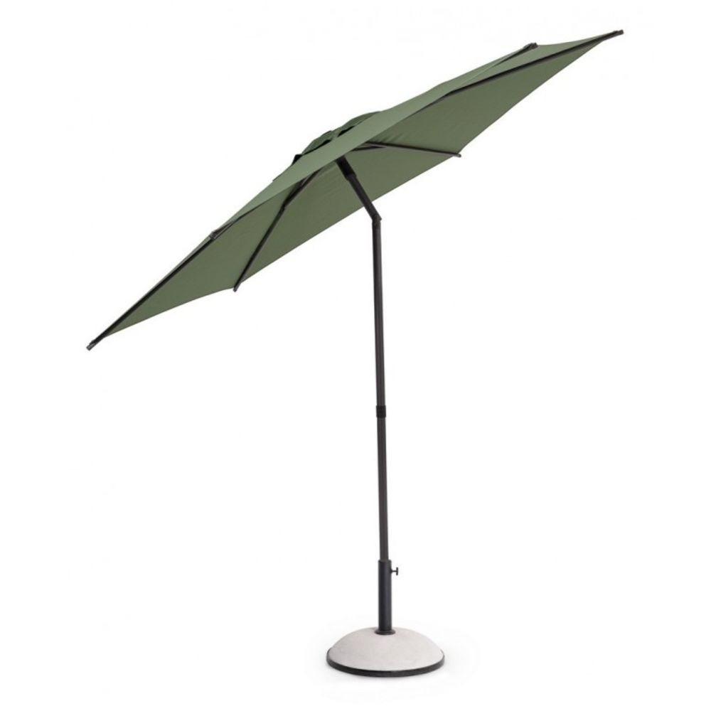 ombrellone da giardino samba con palo centrale in acciaio e telo verde, vista ambientata su terrazzo, patio o bordo piscina