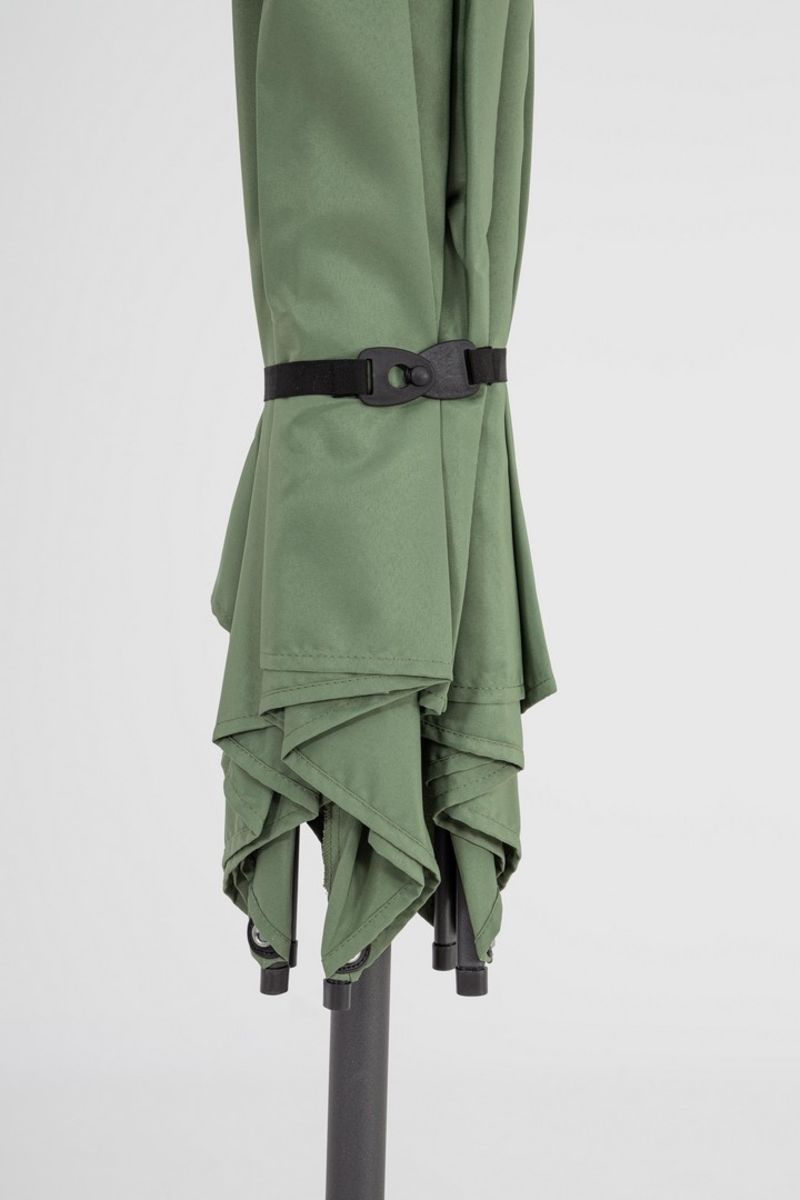 ombrellone da giardino samba con palo centrale in acciaio e telo verde, facile da aprire e chiudere con sistema a manovella