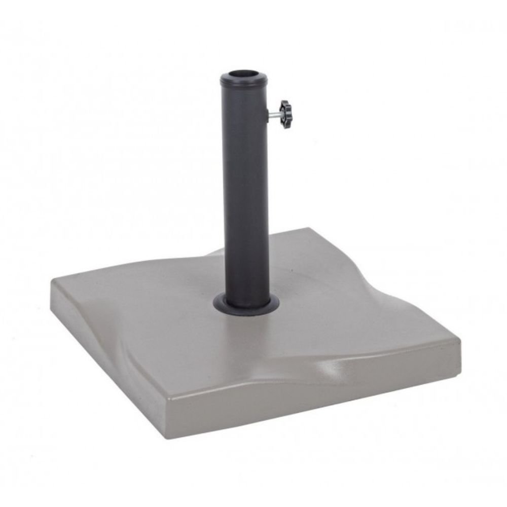 Base quadrata per ombrellone, in cemento e acciaio e plastica grigia