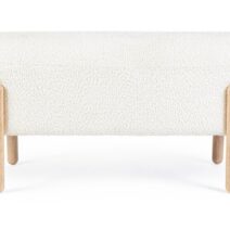 Panca DAYLA in tessuto effetto bouclé bianco e gambe in legno rubberwood