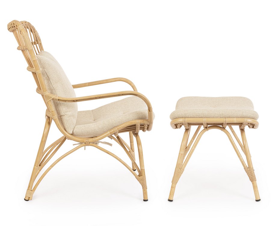 poltrona lounge con poggiapiedi maela effetto rattan, poltrona da giardino leggera e facile da spostare