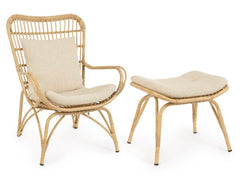 Poltrona lounge con poggiapiedi MAELA effetto rattan