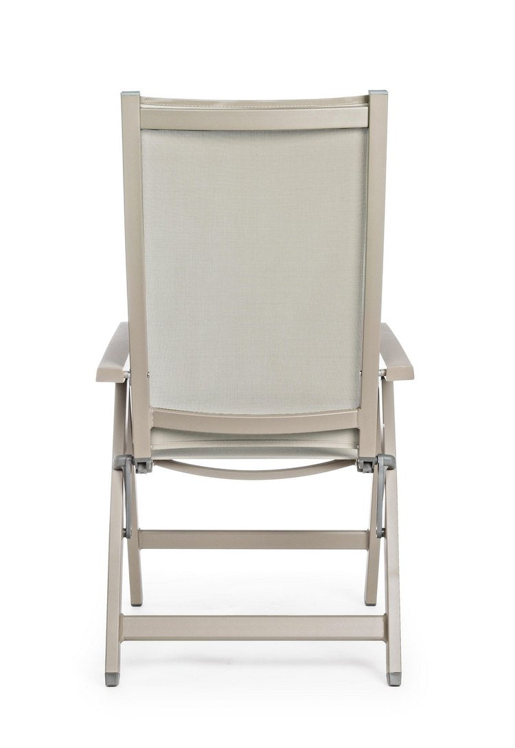 poltrona reclinabile victor in alluminio tortora, pieghevole, dettaglio dei cuscini imbottiti e tessuto impermeabile