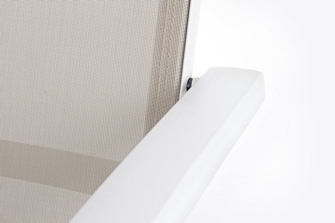 poltrona reclinabile cruise in alluminio bianco, pieghevole, ottima combinazione tra estetica e funzionalità