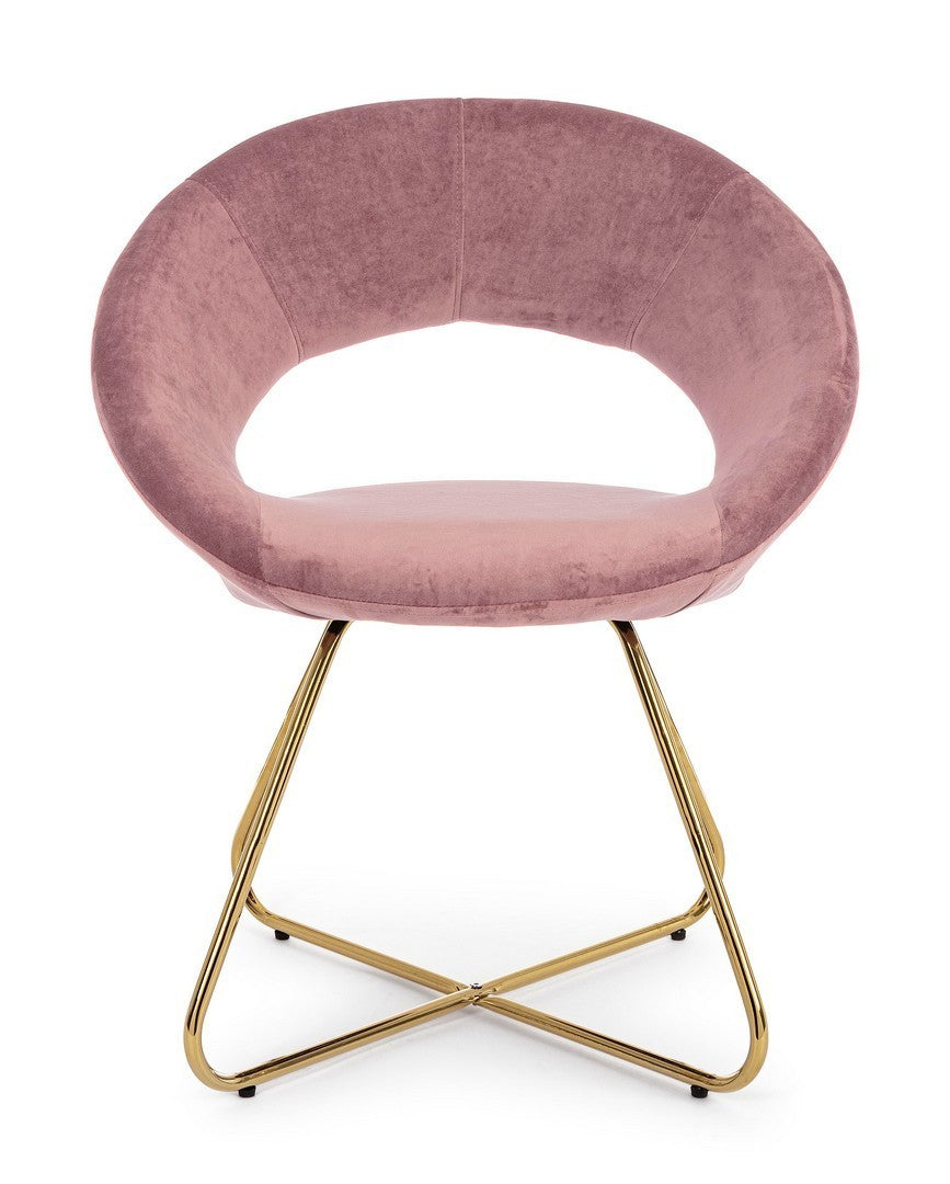 set di 2 poltroncine vanity oro velluto rosa, vista ambientata in soggiorno o angolo lettura