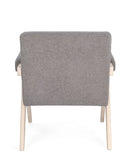 poltrona faiza in tessuto effetto bouclé tortora e gambe in legno rubberwood, stile contemporaneo con braccioli comodi e...