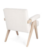 poltrona faiza in tessuto effetto bouclé avorio e gambe in legno rubberwood, stile contemporaneo con braccioli comodi e...