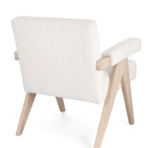 Poltrona FAIZA in tessuto effetto bouclé avorio e gambe in legno rubberwood