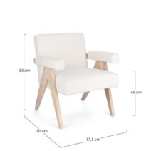 Poltrona FAIZA in tessuto effetto bouclé avorio e gambe in legno rubberwood