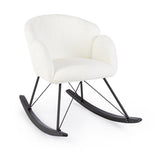 poltrona sibilla in tessuto effetto bouclé bianco e base in legno rubberwood, poltrona imbottita con struttura solida e...