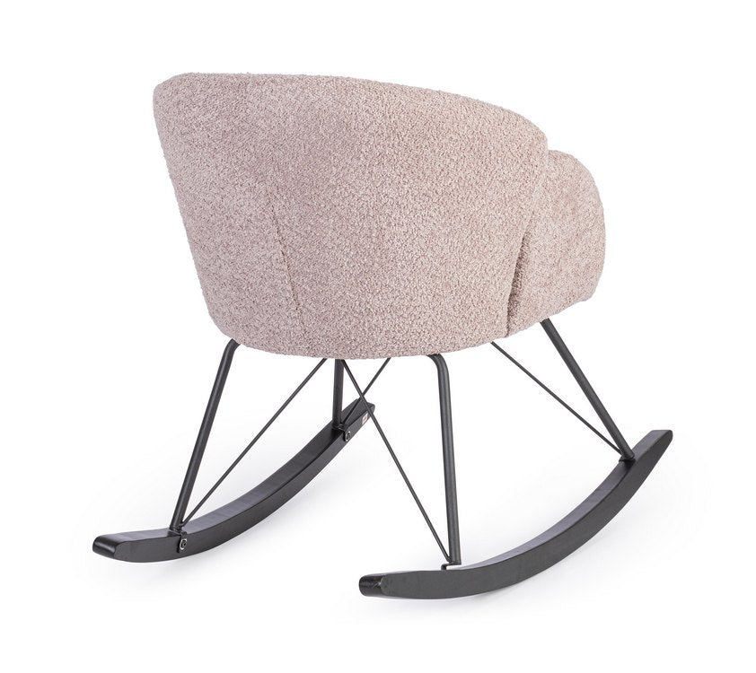 poltrona sibilla in tessuto effetto bouclé rosa antico e base in legno rubberwood, perfetta per aggiungere comfort ed...