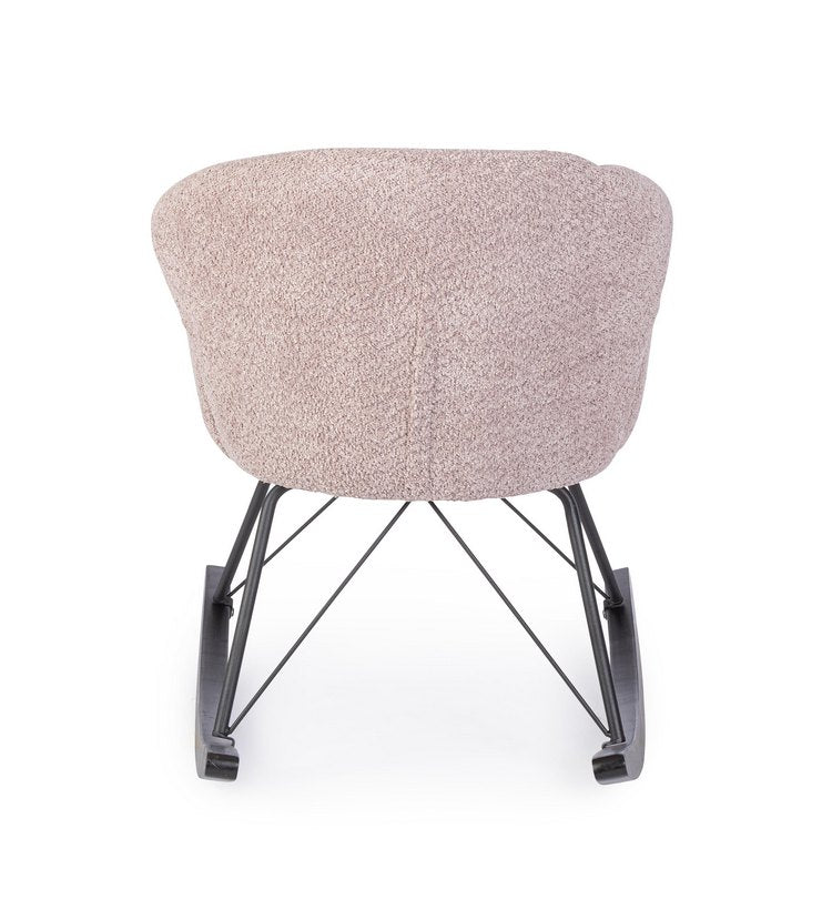 poltrona sibilla in tessuto effetto bouclé rosa antico e base in legno rubberwood, stile contemporaneo con braccioli comodi...