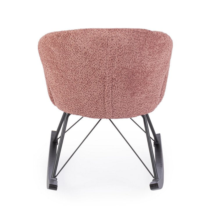 poltrona sibilla in tessuto effetto bouclé ruggine e base in legno rubberwood, stile contemporaneo con braccioli comodi e...