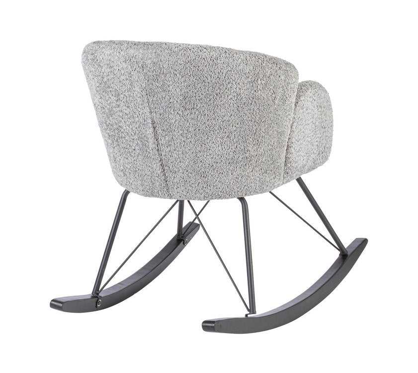 poltrona sibilla in tessuto effetto bouclé grigio chiaro e base in legno rubberwood, perfetta per aggiungere comfort ed...