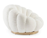 poltrona girevole florel in tessuto effetto bouclé bianco, dettaglio del rivestimento in tessuto o velluto