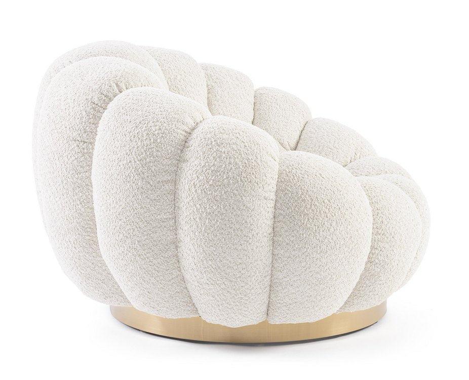 poltrona girevole florel in tessuto effetto bouclé naturale, dettaglio del rivestimento in tessuto o velluto