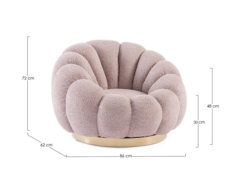 poltrona girevole florel in tessuto effetto rosa antico, stile contemporaneo con braccioli comodi e seduta avvolgente