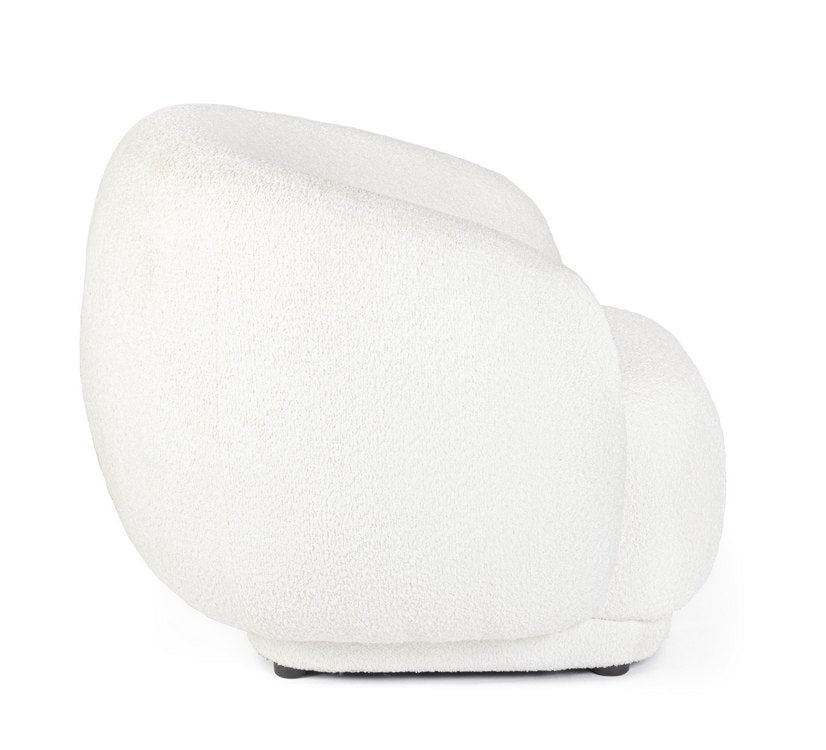 poltrona tecla in tessuto effetto bouclé bianco, dettaglio del rivestimento in tessuto o velluto