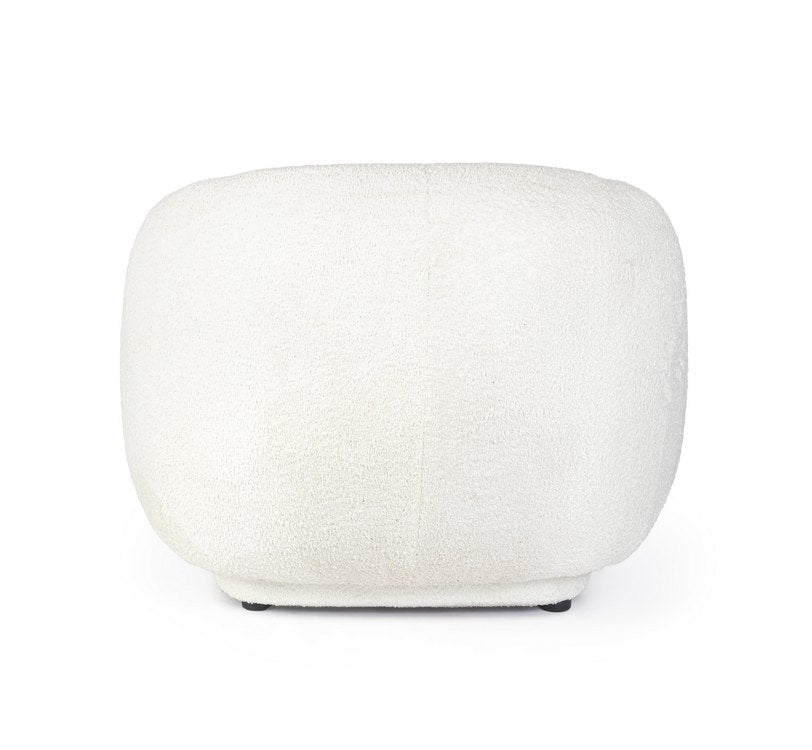 poltrona tecla in tessuto effetto bouclé bianco, stile contemporaneo con braccioli comodi e seduta avvolgente