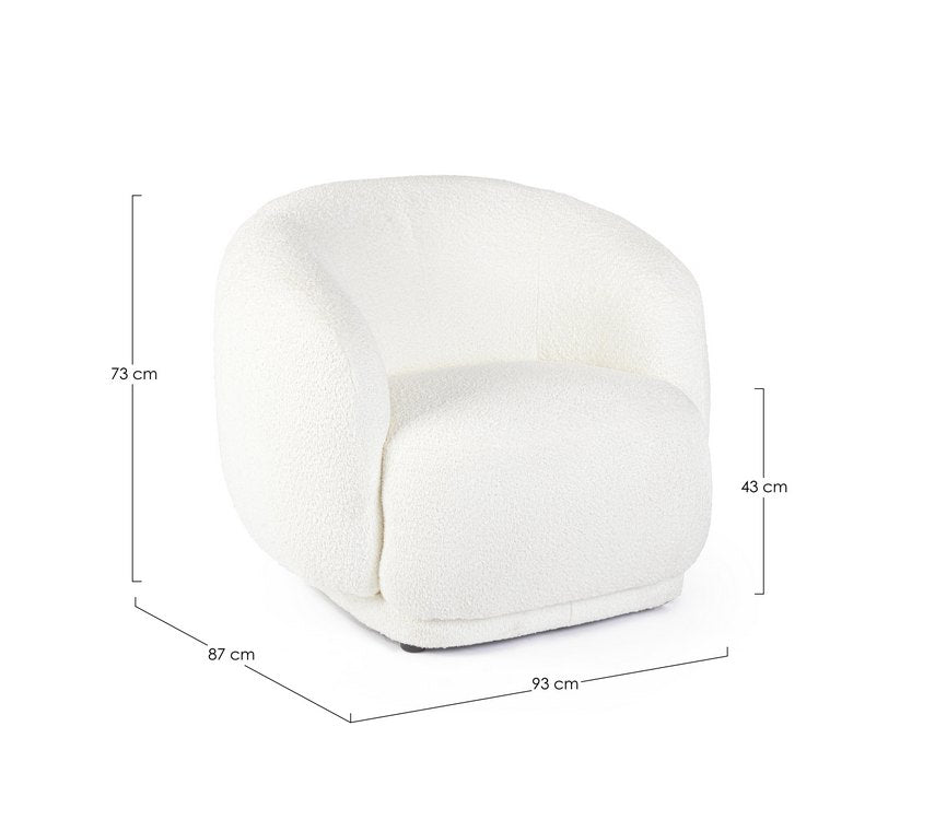 poltrona tecla in tessuto effetto bouclé bianco, ideale per creare un angolo relax in casa