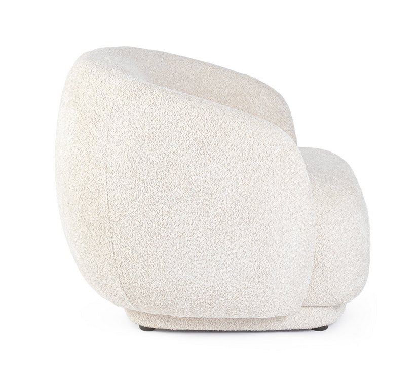 poltrona tecla in tessuto effetto bouclé naturale, dettaglio del rivestimento in tessuto o velluto