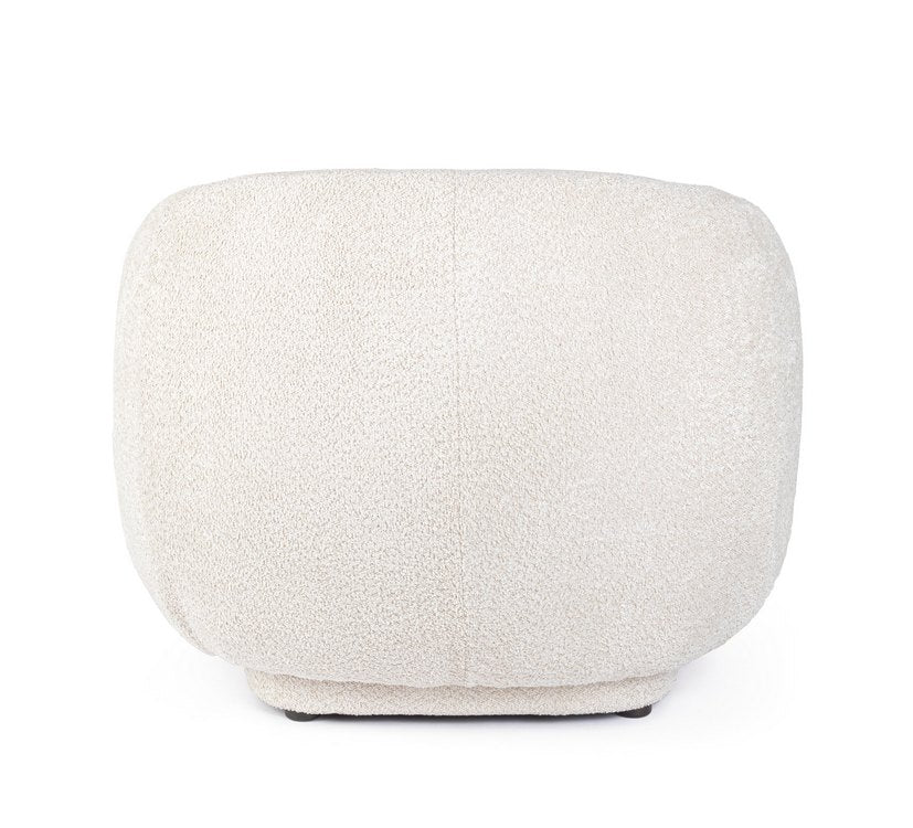 poltrona tecla in tessuto effetto bouclé naturale, stile contemporaneo con braccioli comodi e seduta avvolgente