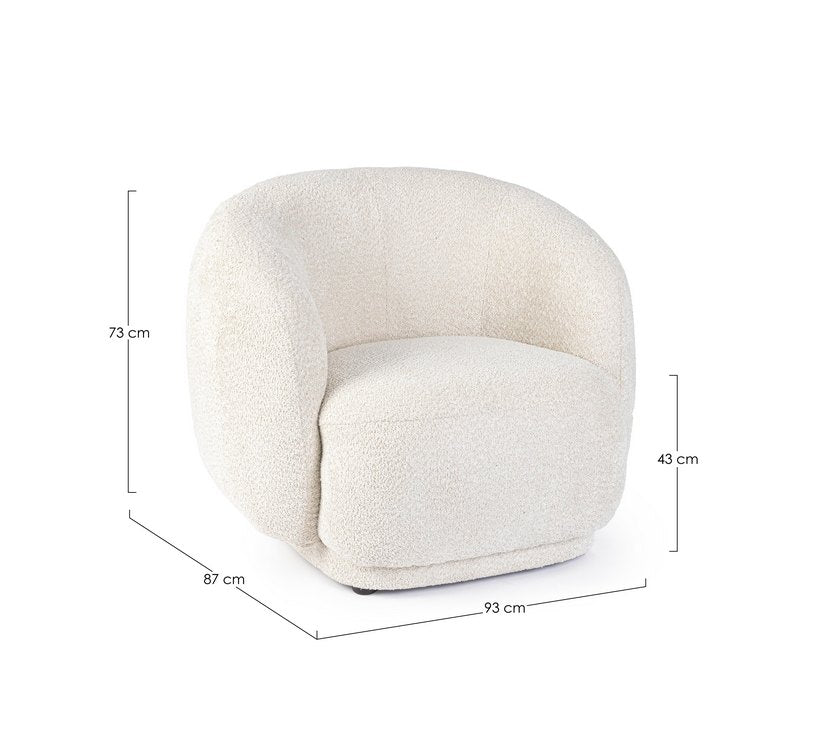 poltrona tecla in tessuto effetto bouclé naturale, ideale per creare un angolo relax in casa