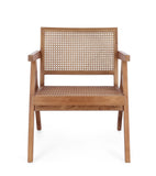 poltrona lounge galia in legno di teak naturale e rattan, vista ambientata in soggiorno o angolo lettura