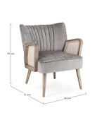 poltrona virna in tessuto effetto velluto grigio, gambe e braccioli in legno naturale, stile contemporaneo con braccioli...