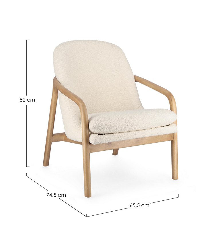 poltrona elaide in tessuto effetto bouclé bianco e struttura in legno rubberwood, stile contemporaneo con braccioli comodi e...