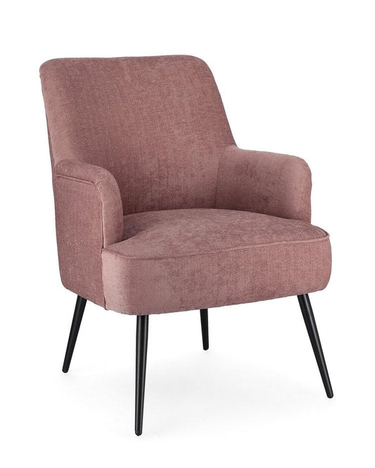 poltrona ernestine in tessuto rosa scuro e gambe in acciaio verniciato nero, poltrona imbottita con struttura solida e...