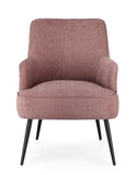 poltrona ernestine in tessuto rosa scuro e gambe in acciaio verniciato nero, vista ambientata in soggiorno o angolo lettura