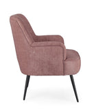 poltrona ernestine in tessuto rosa scuro e gambe in acciaio verniciato nero, dettaglio del rivestimento in tessuto o velluto