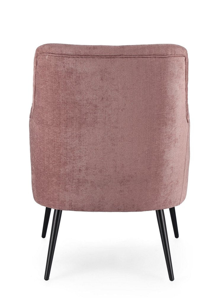 poltrona ernestine in tessuto rosa scuro e gambe in acciaio verniciato nero, perfetta per aggiungere comfort ed eleganza...