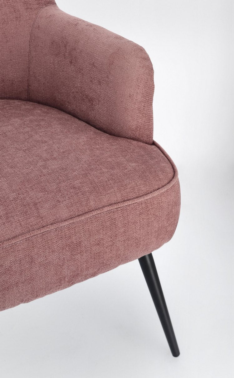 poltrona ernestine in tessuto rosa scuro e gambe in acciaio verniciato nero, ideale per creare un angolo relax in casa