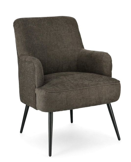 poltrona ernestine in tessuto marrone timo e gambe in acciaio verniciato nero, poltrona imbottita con struttura solida e...