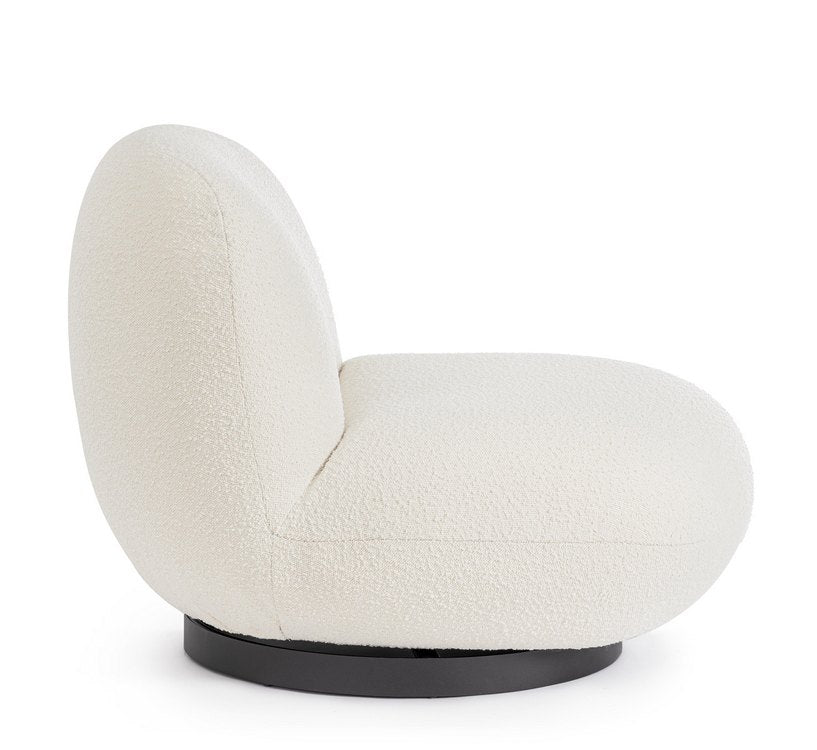 poltrona girevole margot in tessuto effetto bouclé bianco, dettaglio del rivestimento in tessuto o velluto