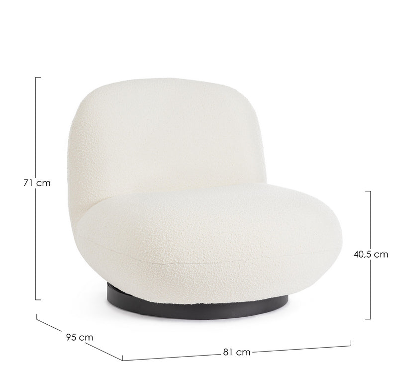poltrona girevole margot in tessuto effetto bouclé bianco, ideale per creare un angolo relax in casa