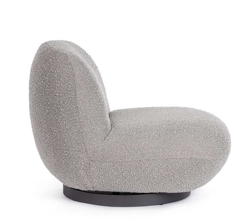 poltrona girevole margot in tessuto effetto bouclé grigio, dettaglio del rivestimento in tessuto o velluto