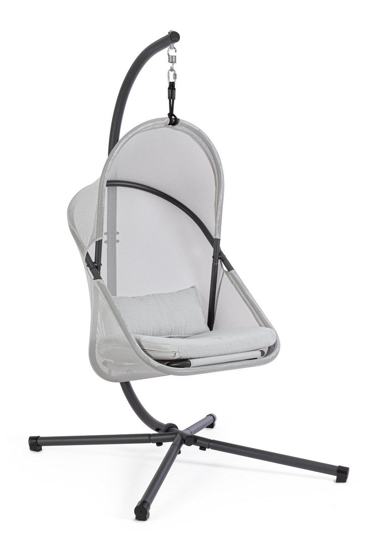 poltrona sospesa algar pieghevole, in acciaio antracite e copertura grigia, poltrona outdoor con struttura resistente alle...
