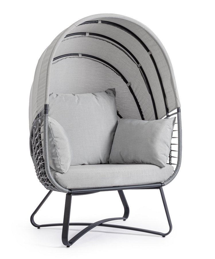 poltrona eldon in acciaio antracite e copertura grigia, poltrona outdoor con struttura resistente alle intemperie