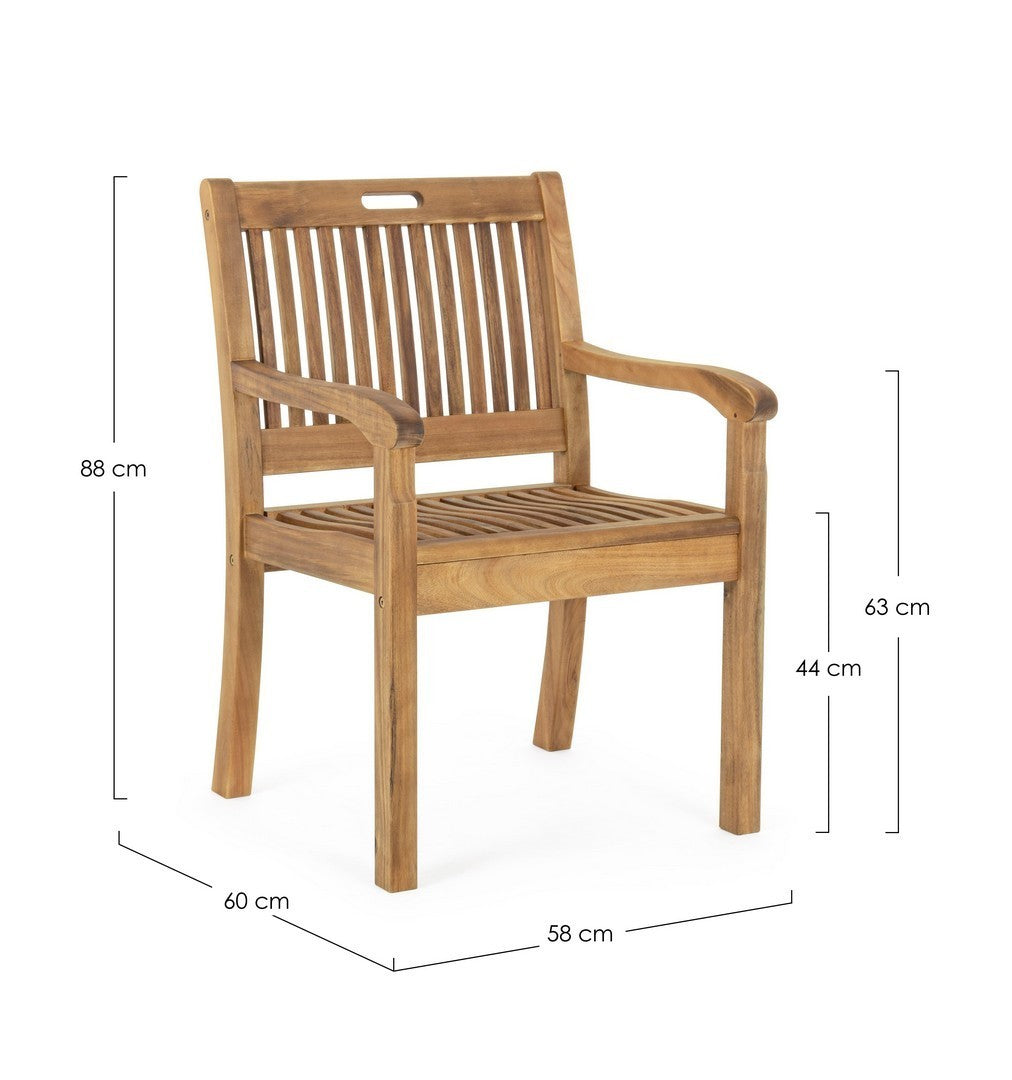 poltrona noemi in legno d’acacia, vista ambientata in terrazzo, giardino o veranda