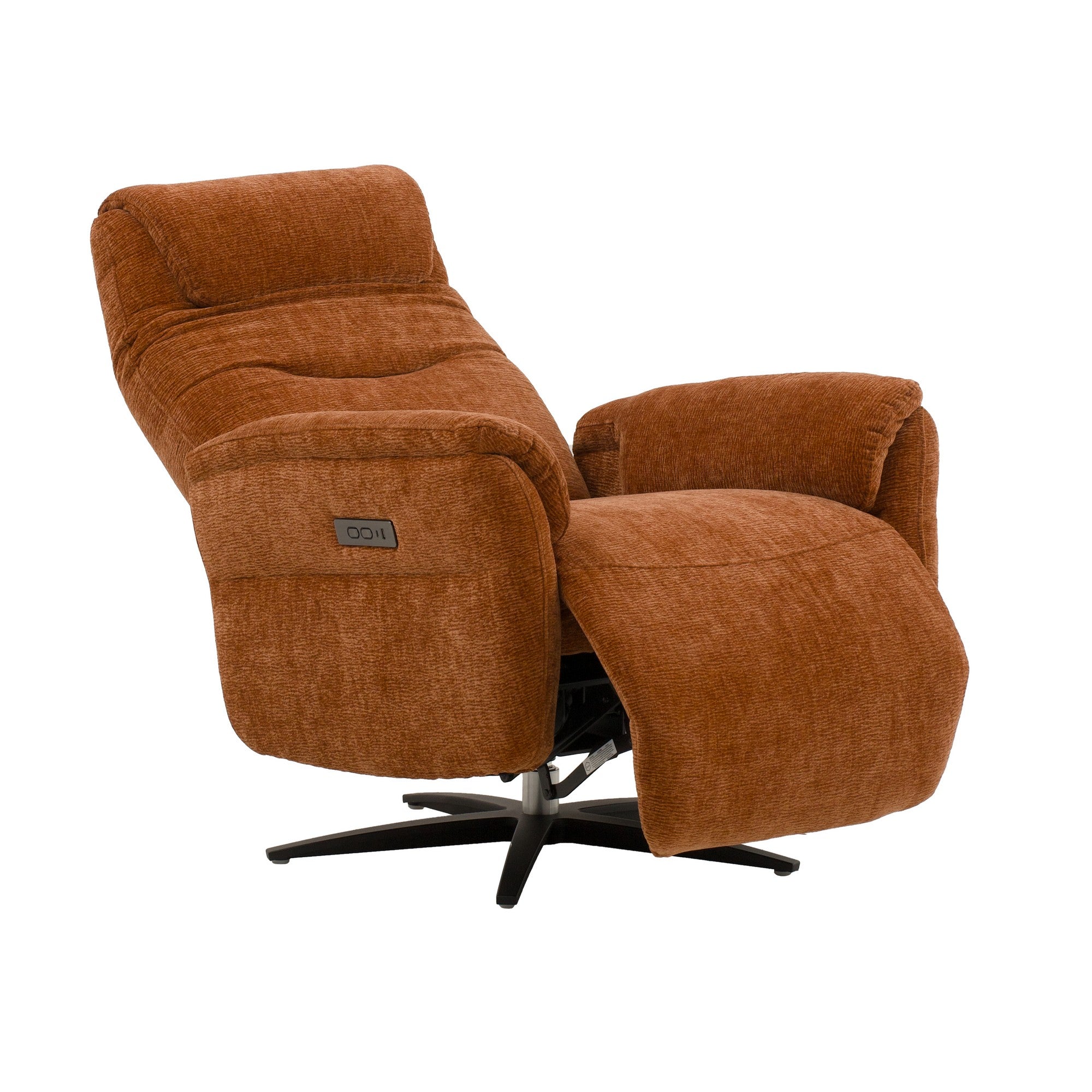 poltrona reclinabile elettrica oslo in tessuto mattone e base in metallo nero, perfetta per aggiungere comfort ed eleganza...