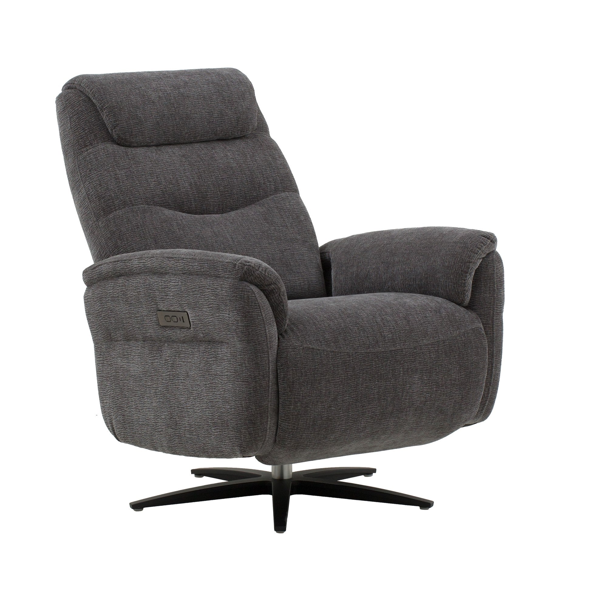 poltrona reclinabile elettrica oslo in tessuto grigio e base in metallo nero, stile contemporaneo con braccioli comodi e...