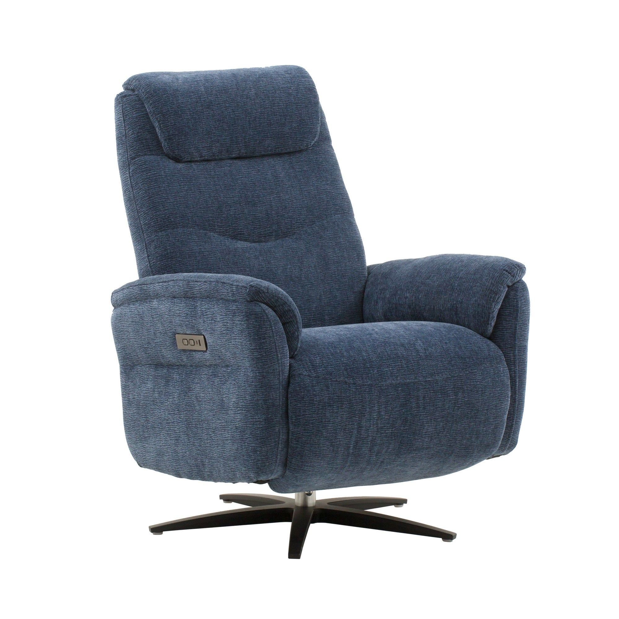 poltrona reclinabile elettrica oslo in tessuto blu e base in metallo nero, poltrona imbottita con struttura solida e design...