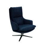 poltrona girevole new arley in tessuto blu notte e base in metallo, poltrona imbottita con struttura solida e design moderno