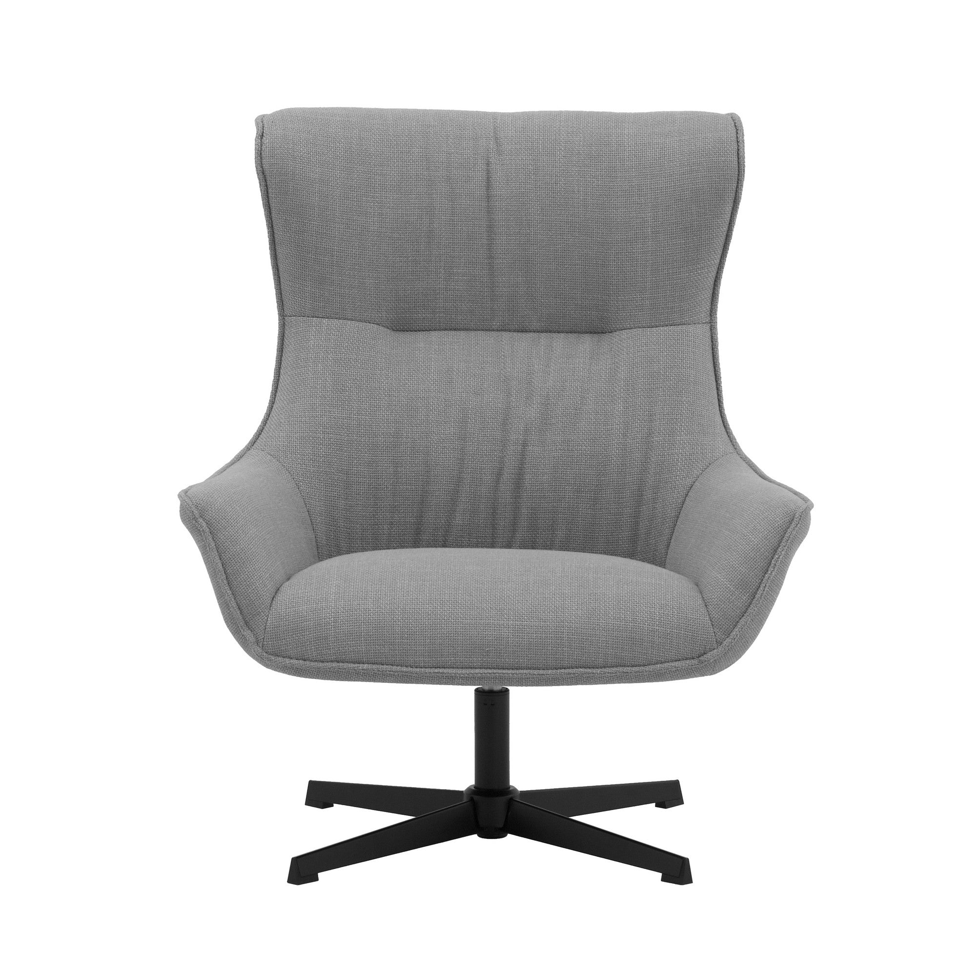 poltrona girevole riga in tessuto grigio e base in metallo nero, dettaglio del rivestimento in tessuto o velluto