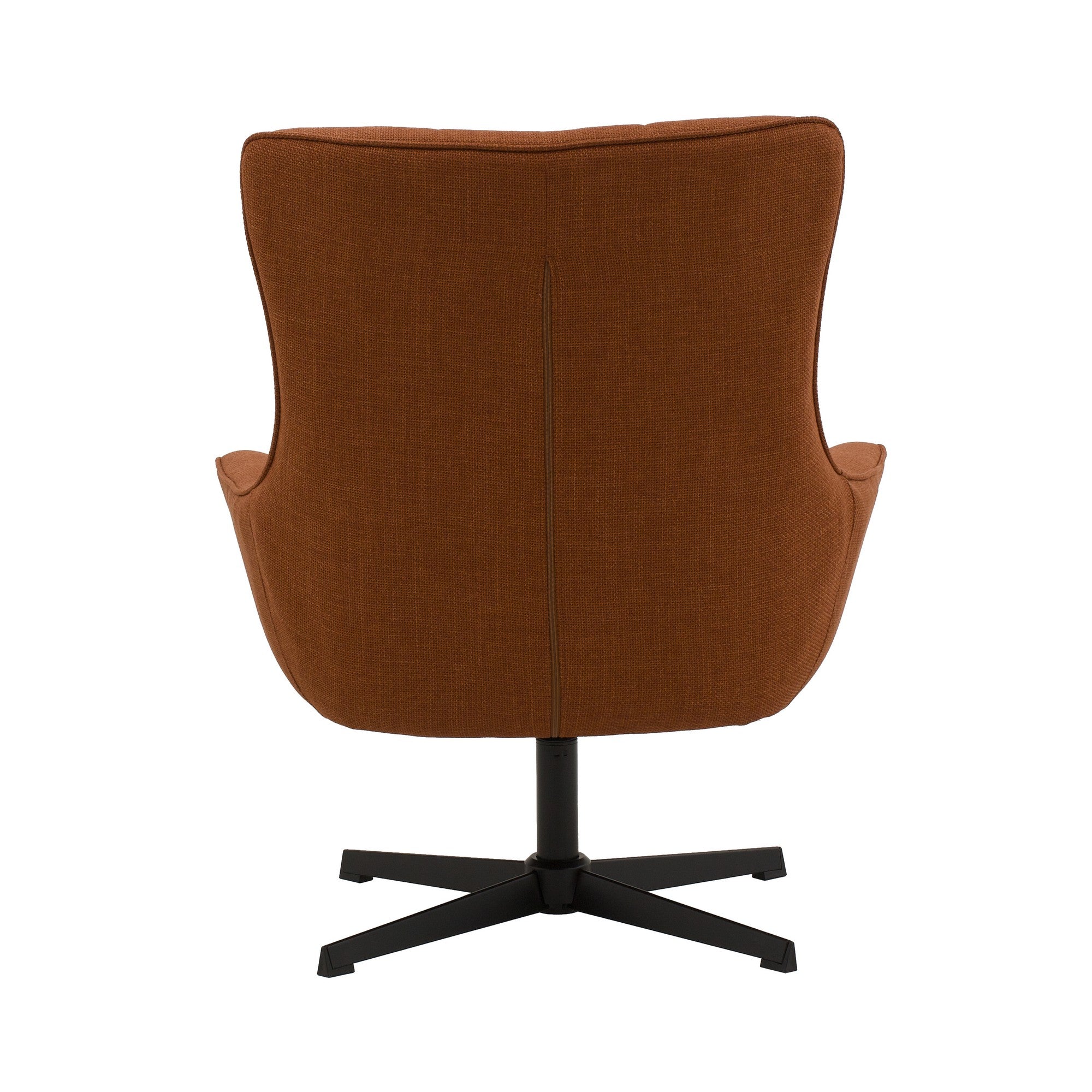 poltrona girevole cartagena in tessuto terracotta e base in metallo nero, stile contemporaneo con braccioli comodi e seduta...