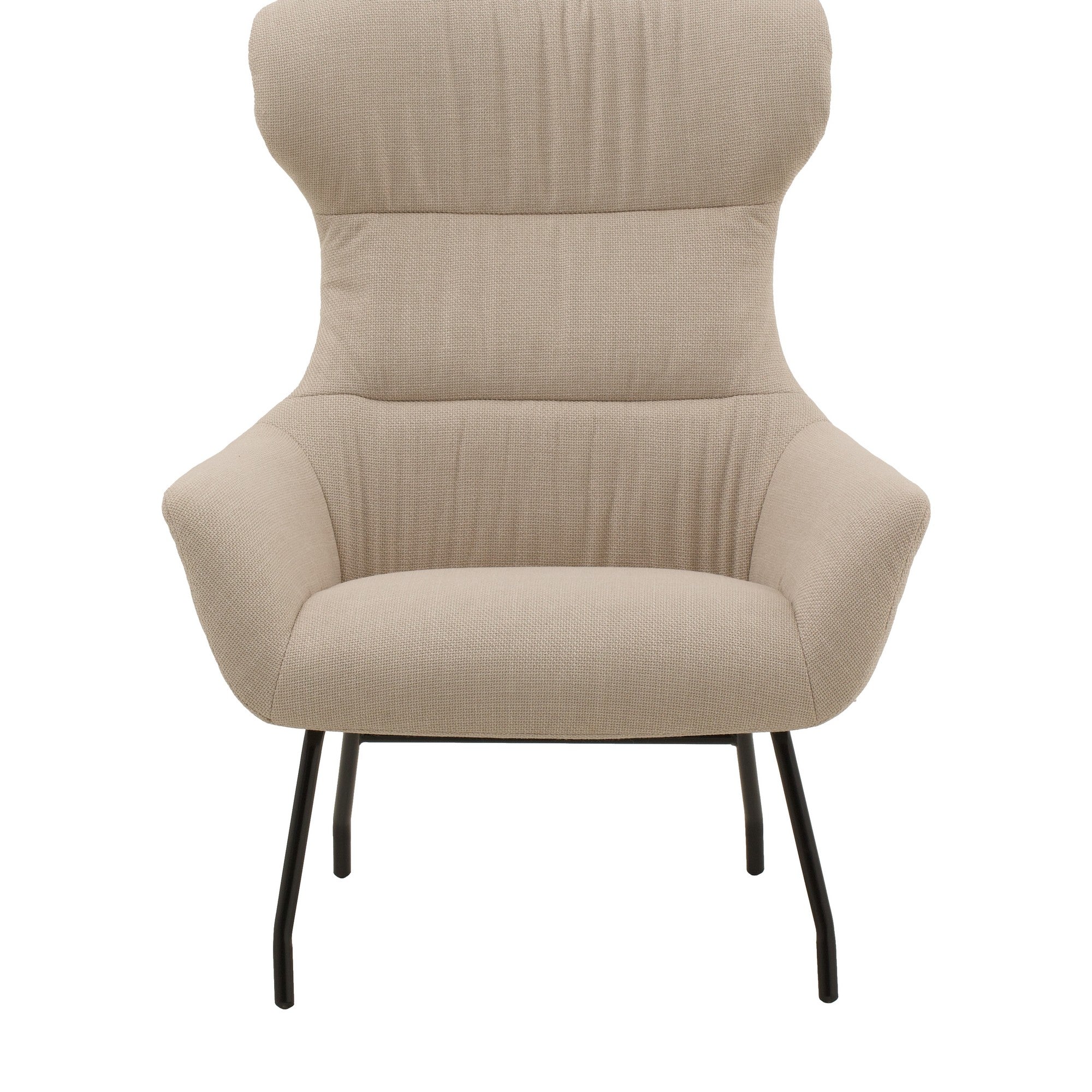 poltrona haiti in tessuto beige e gambe in metallo nero, dettaglio del rivestimento in tessuto o velluto