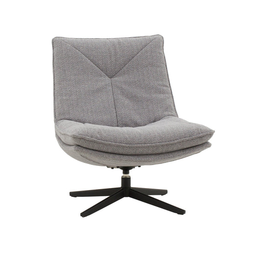 poltrona girevole brikell in tessuto grigio e base in metallo nero, poltrona imbottita con struttura solida e design moderno